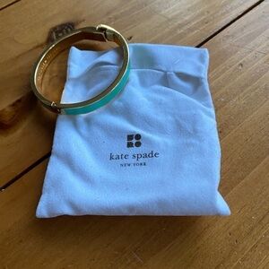 Kate Spade New York Like Hotcakes Gold Tone Teal Enamel Bangle Bracelet with Bag